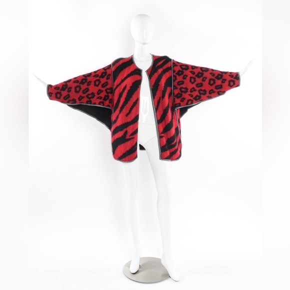 Mohair red/black multi animal print sweater by Escada - Picture 3 of 11